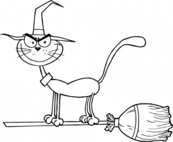 Black Cat Flying a Broom coloring page | Free Printable Coloring Pages