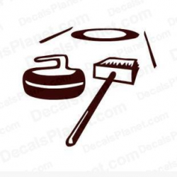 Curling broom and rock decal, vinyl decal sticker, wall decal ...