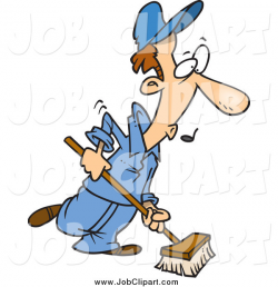 Job Clip Art of a Cartoon Caucasian Janitor Using a Push Broom by ...