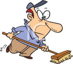 A Janitor Pushing a Broom Clipart Image