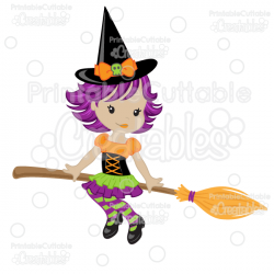 Cute Witch on Broom SVG Cutting File & Clipart