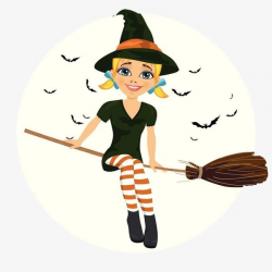 Cute Little Cartoon Witch, Magic Broom, Magic, Fairy Tale PNG Image ...