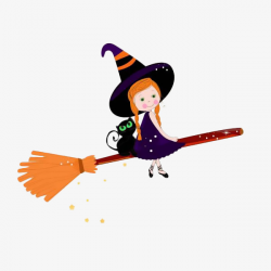 The Lovely Little Cartoon Witch Sat On The Magic Broom, Magic Broom ...