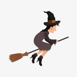 A Cartoon Witch Riding A Magic Broom, Magic Broom, Magic, Fairy Tale ...