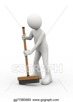 Clip Art - 3d man cleaning with broom deck stick brush. Stock ...