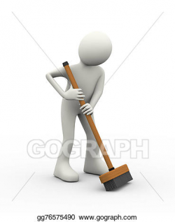 Clip Art - 3d man working with broom deck stick brush. Stock ...