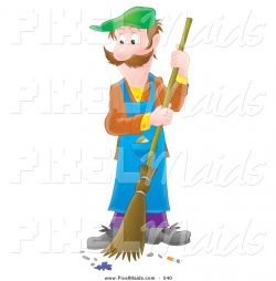Clipart of an Airbrushed Man Sweeping a Floor with a Broom and Green ...