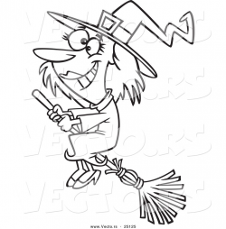 Vector of a Cartoon Happy Halloween Good Witch Flying on a Broom ...