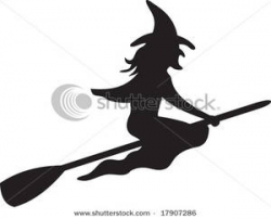 A Silhouette of a Witch Riding on Her Broomstick Clipart Image