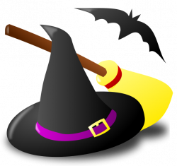 Halloween Witch Hat Broom and Bat PNG Clipart | Gallery ...