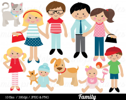 Family Clipart, Family Clip Art, mom mum dad cat dog baby boy girl sister  brother - Commercial & Personal - BUY 2 GET 1 FREE!