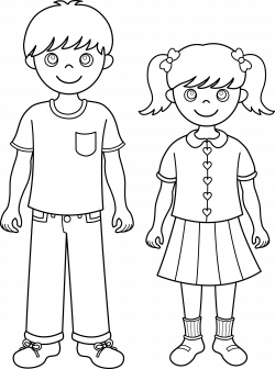 Brother and Sister Line Art - Free Clip Art