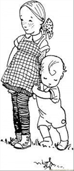 Sister And Little Brother Coloring Page - Free Relationship Coloring ...