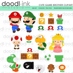 SALE 50% Cute Game Brother Digital Clipart / Mario Clip Art ...
