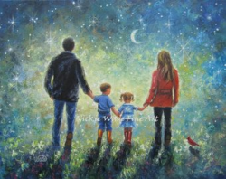 Family Art Print sisters art evening walk father mother
