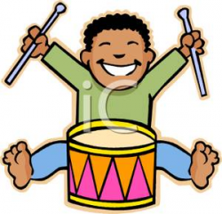 A Colorful Cartoon of a Hispanic Boy Playing the Drums - Royalty ...