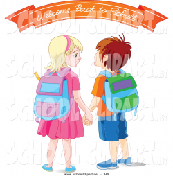 Clip Art of a Happy Brother and Sister Holding Hands, Wearing ...