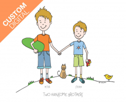 Custom portrait. Two Brothers. Personalized art illustration