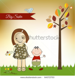 Clip Art Picture of Two Happy Kids, a Little Brother and Big Sister ...