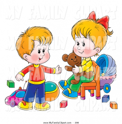 Clip Art of a Happy Little Brother and Sister in a Toy Room, Playing ...