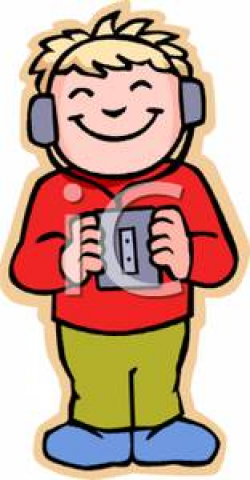 A Boy Listening To a Portable Radio - Royalty Free Clipart Picture