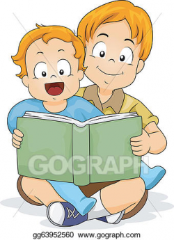 Vector Illustration - Baby boy reading a book with brother. EPS ...