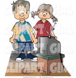 Clip Art of a Brother and Sister Standing and Watching Tv Together ...
