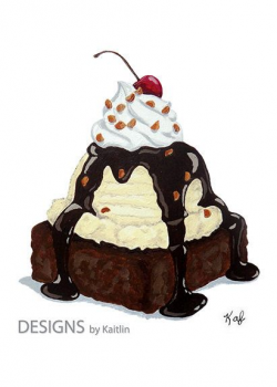 Brownie Ice Cream Sundae Dessert 5x7 Print from Acrylic Painting ...