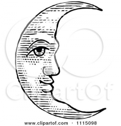 Clipart Vintage Black And White Crescent Moon Face Royalty Free | чб ...
