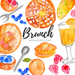 brunch clip art - watercolor clip art - food clip art - breakfast clip art  - mimosa clip art - commercial use