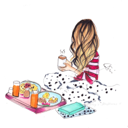 Breakfast in Bed | Kawaii art, Woman illustration and Art tiles