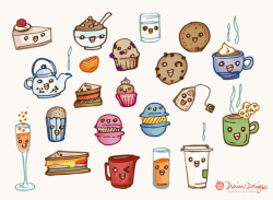 Tea time food clipart commercial use, brunch, macarons, breakfast ...