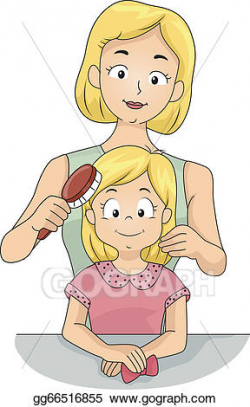 EPS Illustration - Mom brushing daughter's hair. Vector Clipart ...