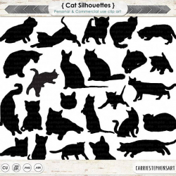 Cat Clip Art, Cat Silhouettes, Kitten Digital Stamps, Kitty ClipArt ...