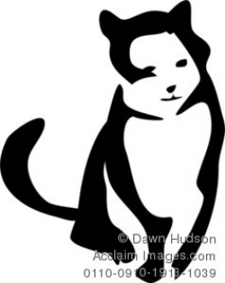 Clipart Illustration of a Cute Cat Brush Stroke Drawing