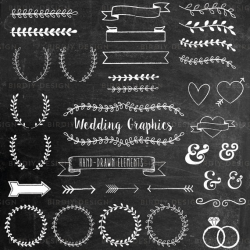 Chalkboard Wedding Clipart - Rustic Boho Wedding Clip Art - Wreath ...