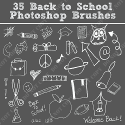 35 Back to School Photoshop Brushes Word Art Set /Chalkboard/