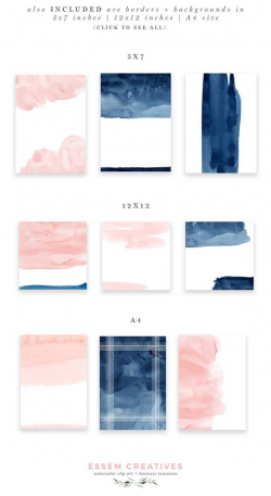 Blush and Navy Abstract Watercolor Border, Modern Pink Blue Nautical ...