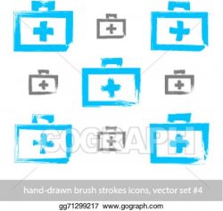 Vector Clipart - Set of brush drawing simple blue first aid kit ...