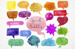 Watercolor Speech Bubbles Clipart, Bubb | Design Bundles