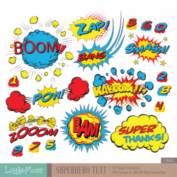 Superhero Text Digital Clipart, Comic Text Clipart, Superheroes Pop ...