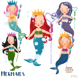 Mermaid Clipart, Mermaids, Ocean Princess, sea Clipart, Underwater ...