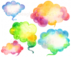 Watercolor Speech Bubbles / Clouds Clipart, Handpainted Clipart by ...