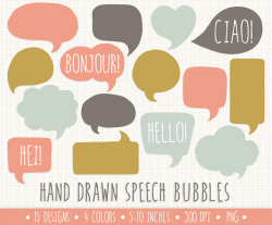 Speech Bubbles Clip Art. Hand Drawn Speech Bubbles. Thought