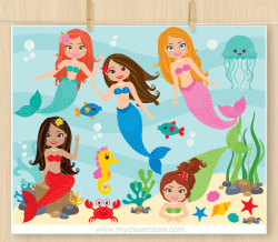 Little Mermaids - Premium Vector SVG Clip Art by MyClipAttStore