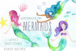 Watercolor Mermaids Clipart | Fantasy Ocean Clip Art - Watercolor ...