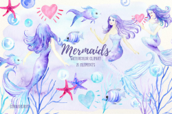 Mermaid clip art, watercolor mermaid, mermaids, fish, star fish ...