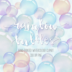 Hand-painted Watercolour Rainbow Bubbles Clip Art PNG elements and ...