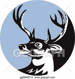 Vector Stock - Whitetail deer buck head circle retro. Clipart ...
