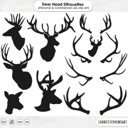 Deer Head Silhouette Clip Art + Line Art Outline, Buck & Doe, Reindeers,  Stag, Digital ClipArt, PNG Image Download, Photoshop Brush